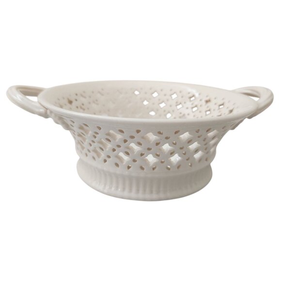 Hartley Greens & Co Basket Leeds Pottery Creamware Pierced 7 Inch with Handles - Picture 1 of 10